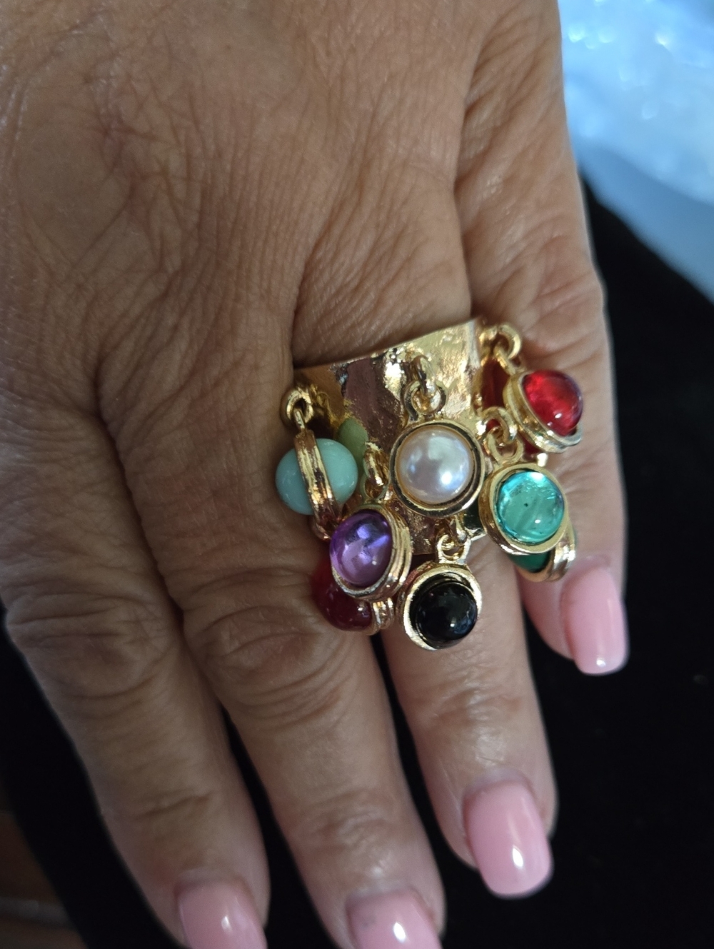 Gold Multi-Stone Cluster Adjustable Ring - Women Jewelry